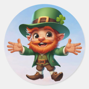 Ein glücklicher Kobold am St. Patrick's Day Runder Aufkleber