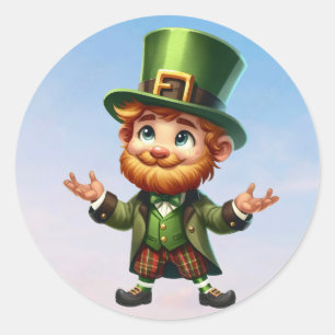 Ein glücklicher Kobold am St. Patrick's Day Runder Aufkleber