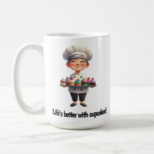 Ein glücklicher Koch für die Kamera Kaffeetasse