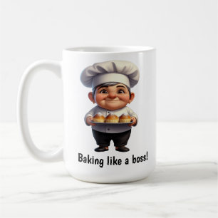 Ein glücklicher Koch für die Kamera Kaffeetasse