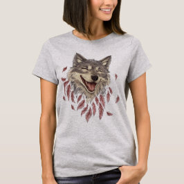 Ein glücklicher lächelnder Wolf in Federn T-Shirt