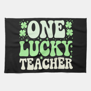 Ein glücklicher Lehrer Groovy Retro-Lehrer St. Pat Geschirrtuch