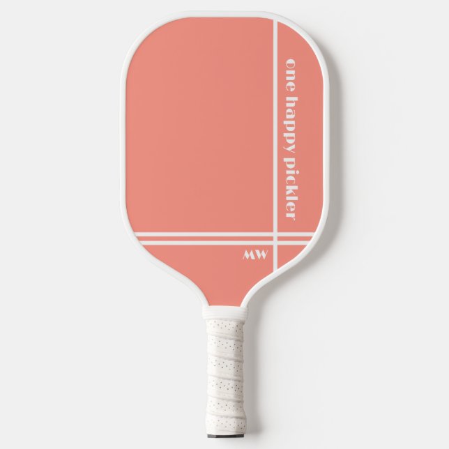 Ein glücklicher Pickler Pink weiße Initialen Funny Pickleball Schläger (Vorderseite)