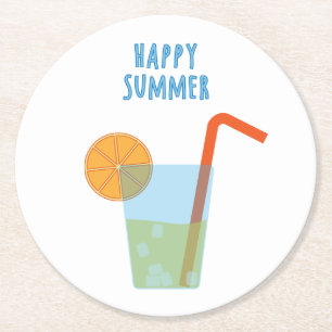 Ein glücklicher Sommer-Untersetzer mit Cocktail Runder Pappuntersetzer