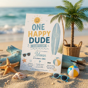Ein glücklicher Surfer-Geburtstag-Strand-Junge Einladung