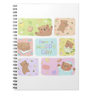 Ein glücklicher Tag: Niedliche Teddybären-Illustra Notizblock