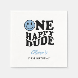 Ein glücklicher Typ Blue Retro Happy Face 1. Gebur Serviette