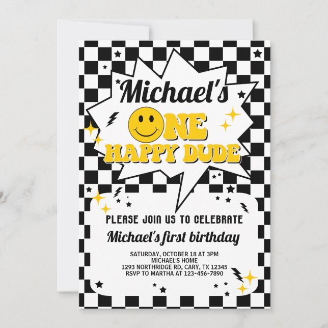 Ein glücklicher Typ Junge Einladung zum 1. Geburts (Vorderseite)