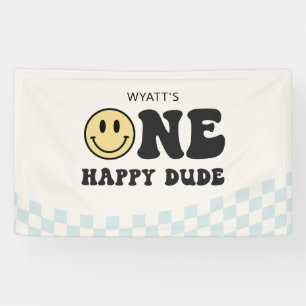 Ein glücklicher Typ lächelt Gesicht ersten Geburts Banner
