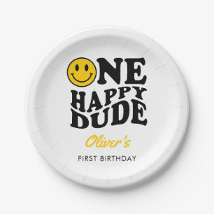 Ein glücklicher Typ Niedlich Retro Happy Face 1. G Pappteller