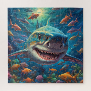Ein glücklicher weißer Hai schwimmen - Jigsaw Puzz