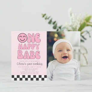 Ein glückliches Baby, glückliches Gesicht Rosa Fot Einladung
