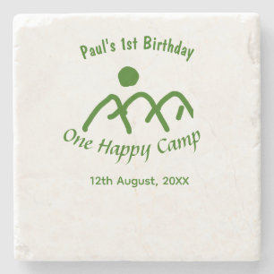 Ein glückliches Camp grüner Berg Sonne 1. Geburtst Steinuntersetzer