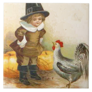 Ein glückliches Erntedankfest Pilgrim und Plymouth Fliese