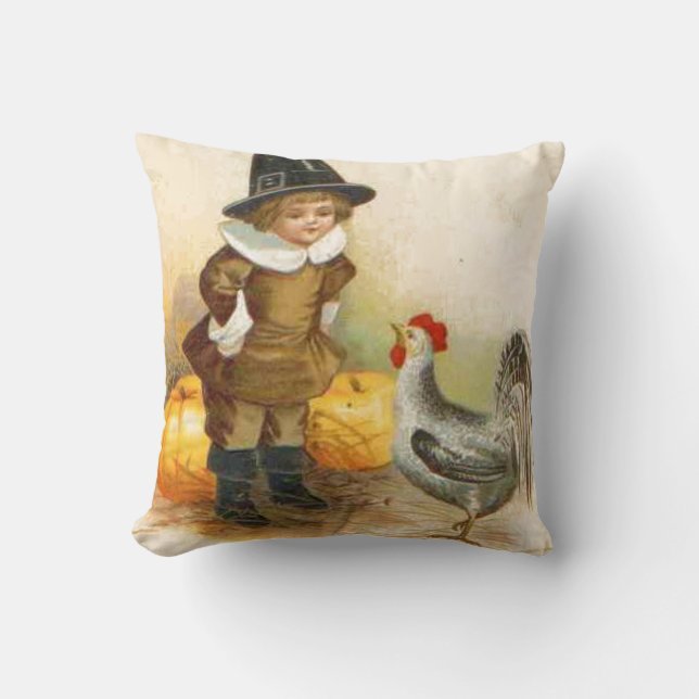 Ein glückliches Erntedankfest Pilgrim und Plymouth Kissen (Vorderseite)