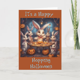 Ein glückliches hüpfendes Halloween Hasen Hallowee Karte