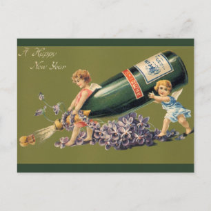 Ein glückliches neues Jahr, Vintage Engel mit Cham Feiertagspostkarte