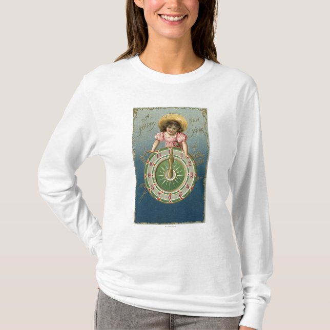 Ein glückliches neues YearGirl auf einer Uhr T-Shirt (Vorderseite)