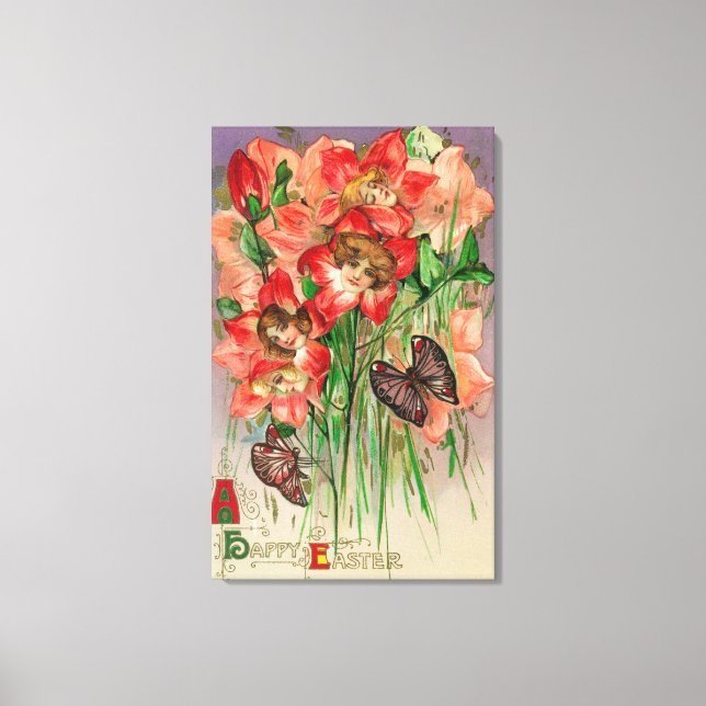 Ein glückliches Osterfest mit weiblichen Blume Leinwanddruck (Vorderseite)