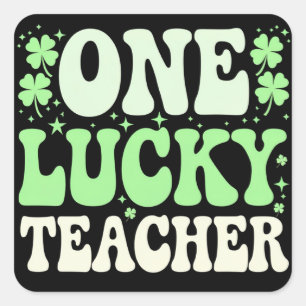 Ein Glückspilz-Lehrer Groovy Retro Lehrer St. Patr Quadratischer Aufkleber