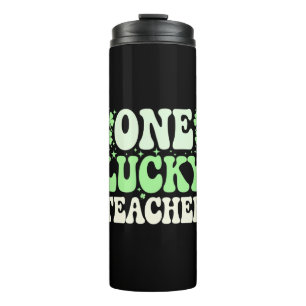 Ein Glückspilz-Lehrer Groovy Retro-Lehrer St. Patr Thermosbecher