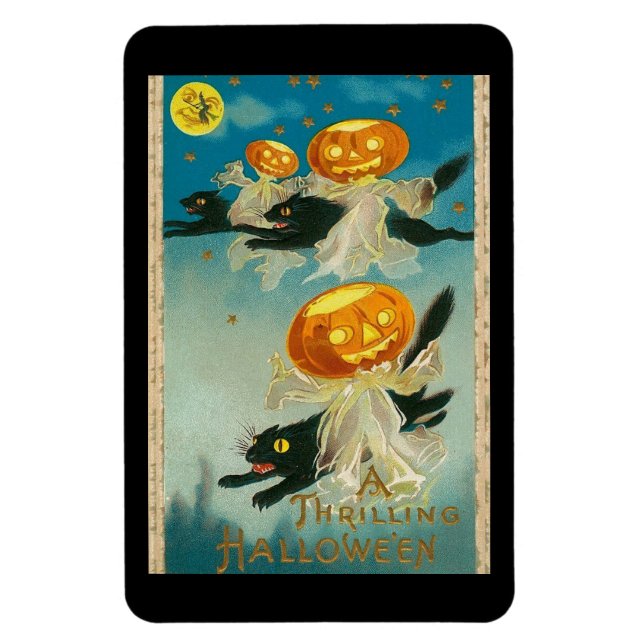 Ein glühender Hallowe'en, schwarze Katzen, Kürbisl Magnet (Vertikal)
