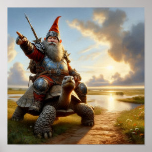 Ein Gnome-Krieger, der seine Tortoise befehligt Poster