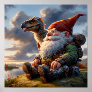 Ein Gnome-Krieger, der sich mit seinem Drachen zur Poster