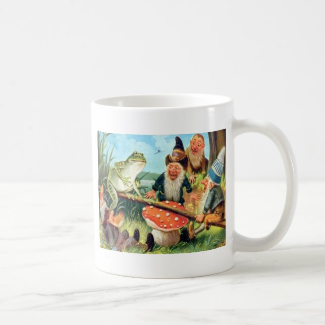 Ein Gnome und Frosch auf einer Pilzsäge Kaffeetasse (Rechts)