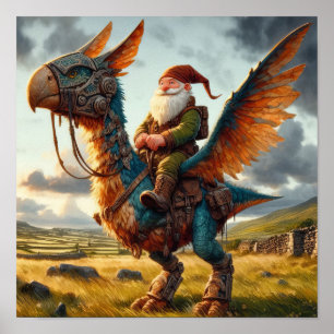 Ein Gnomenkrieger beim Posieren mit seinem Drachen Poster