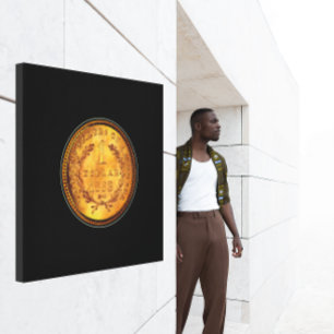 Ein goldene Münzen-schwarzer Hintergrund des Leinwanddruck