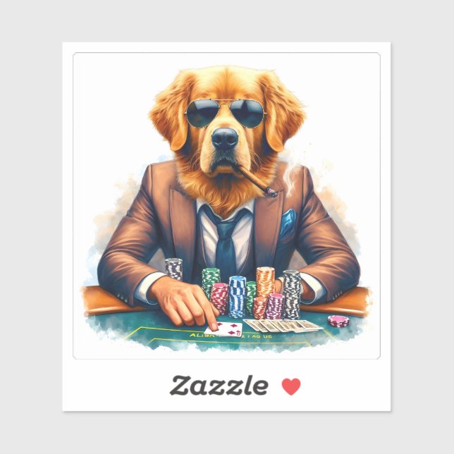 Ein goldener Retriever in einem Anzug spielt Poker Aufkleber (Blatt)