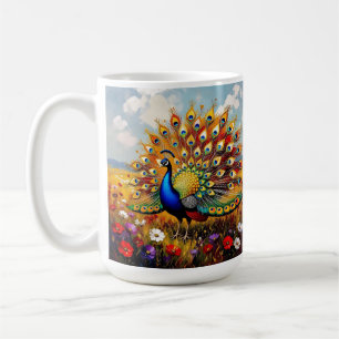 Ein goldener und blauer Pfau in Blumen  Kaffeetasse