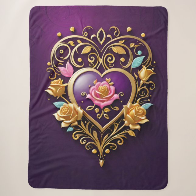 Ein goldenes Herz mit aufwändiger Filigrane Sherpadecke (Vorderseite)