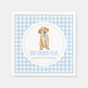Ein goldenes Jahr Welpen-Preppy-Kariert 1. Geburts Serviette
