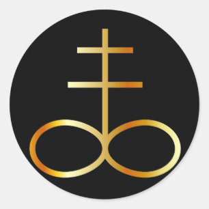 Ein goldenes Leviathan-Kreuz- oder Schwefelsymbol Runder Aufkleber