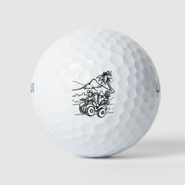 Ein Golfer, der mit seinem Vierrad Golf spielt Golfball (Vorderseite)