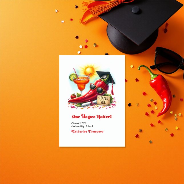 Ein Grad Hotter Spicy-Abschluss-Foto Dankeskarte (One Degree Hotter Spicy Graduation Photo Thank You Card)