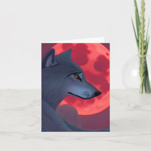 Ein grauer Wolf, der an einem blutmondfarbenen Fle Karte