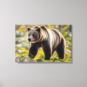 Ein Grizzlybär läuft in der Wiese Leinwanddruck