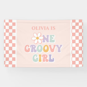 Ein groovy Mädchen Pink Daisy Checker Banner