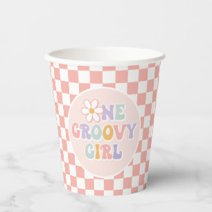 Ein groovy Mädchen Pink Daisy Checker Pappbecher