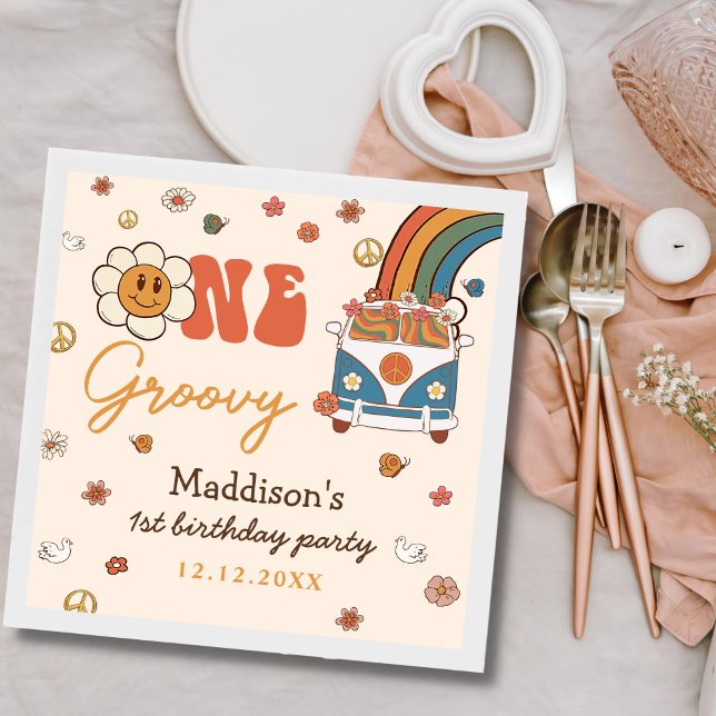 Ein Groovy Retro Rainbow 1. Geburtstag Serviette (Von Creator hochgeladen)