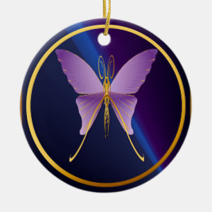 Ein große lila Schmetterlings-Verzierungen Keramik Ornament