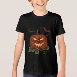 Ein großer Kürbis mit leuchtenden Augen und Fleder Tri-Blend Shirt