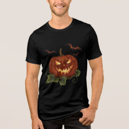 Ein großer Kürbis mit leuchtenden Augen und Fleder Tri-Blend Shirt