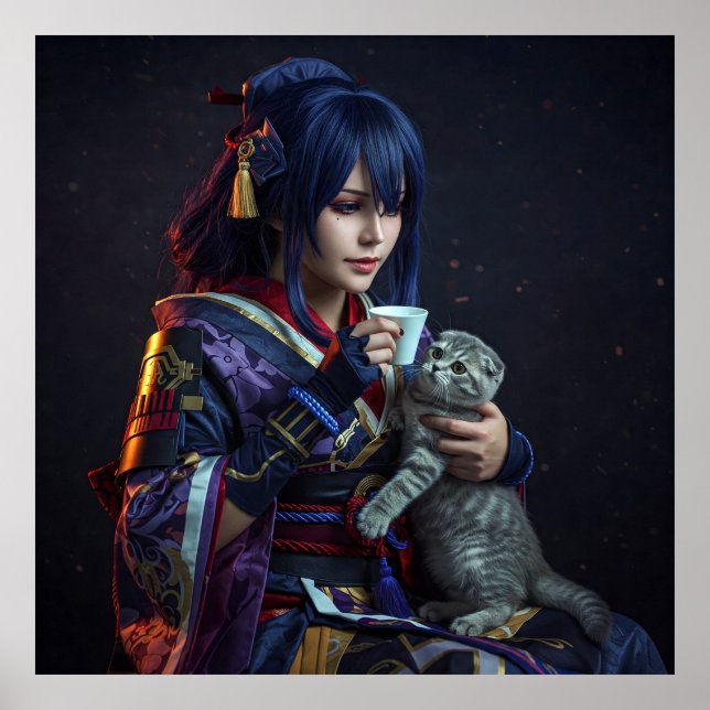 Ein großzügiges Herz: Anime-Charakter mit Kitten Poster (Vorne)