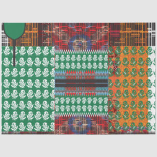 ein grün-schwarzes Muster mit einem Baum in der Mi Seidenpapier