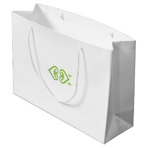 ein grün-weißes Logo mit einem stilisierten Design Große Geschenktüte