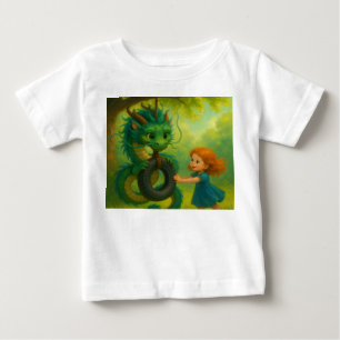 Ein grüner asiatischer Babydrache mit Welpenwahrne Baby T-shirt